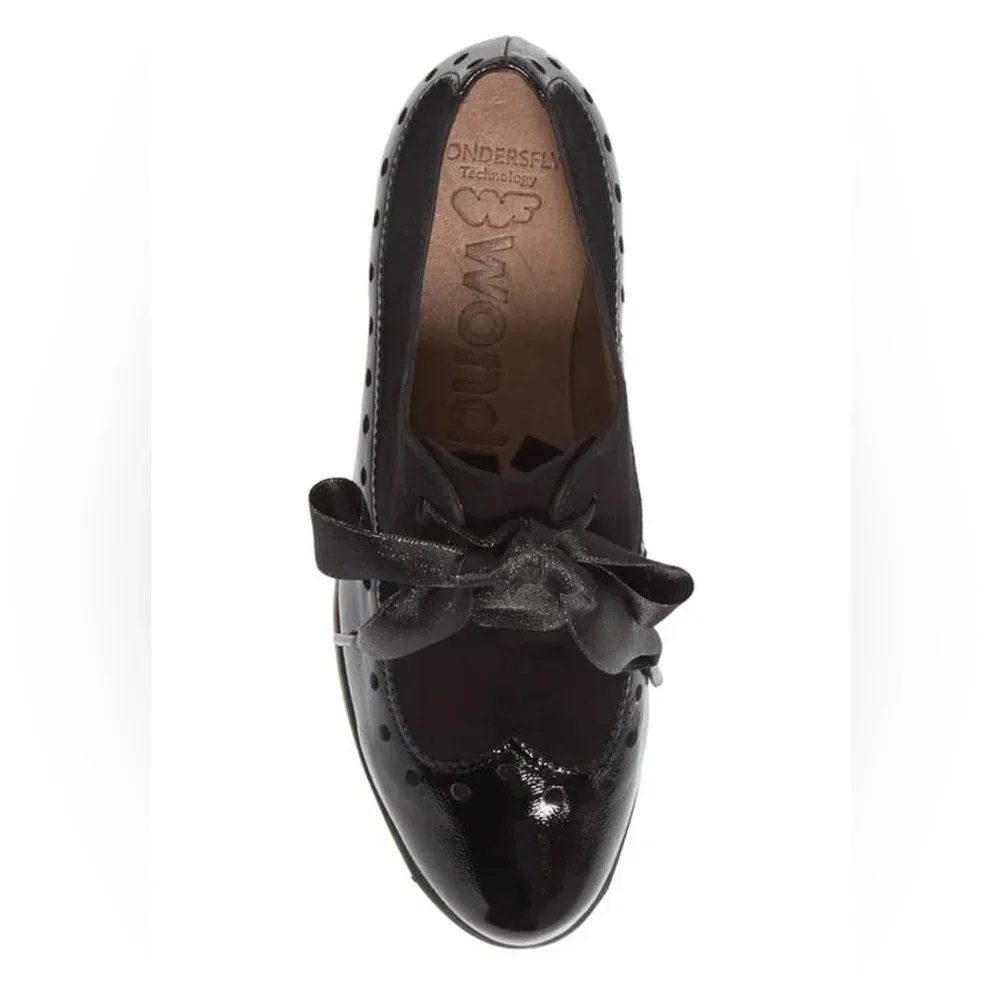 WONDERS Ribbon Lace Derby Wedge Leather Loafers In Nero 39